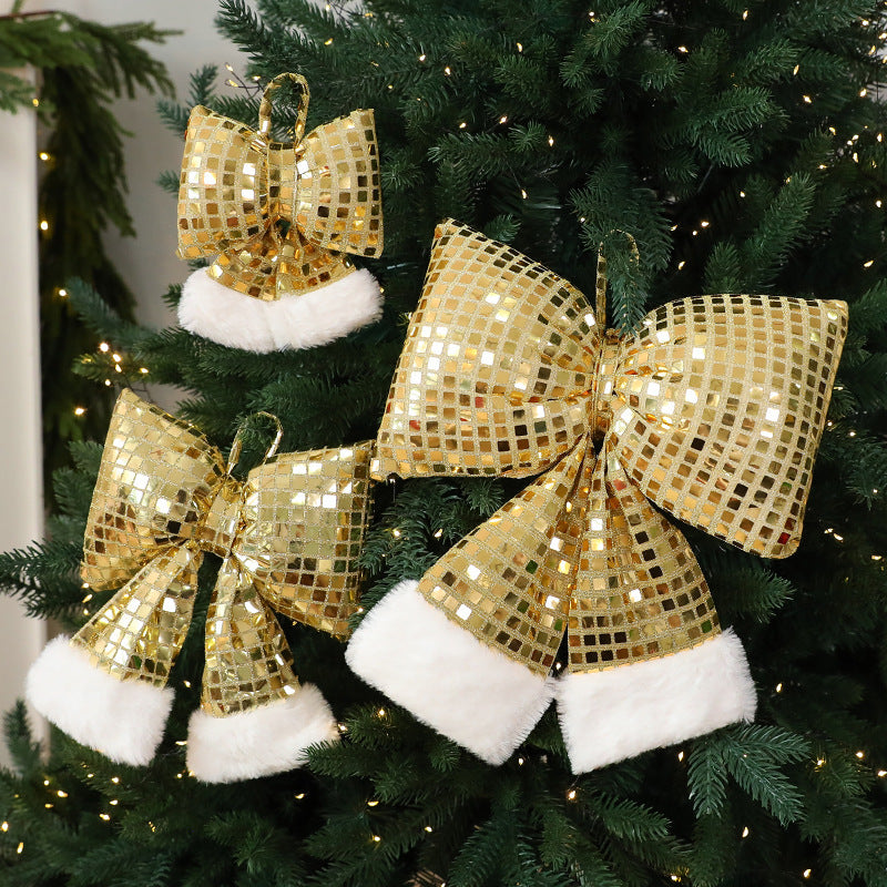 Festive Christmas Tree Bow Decoration - Sparkly Holiday Ornament